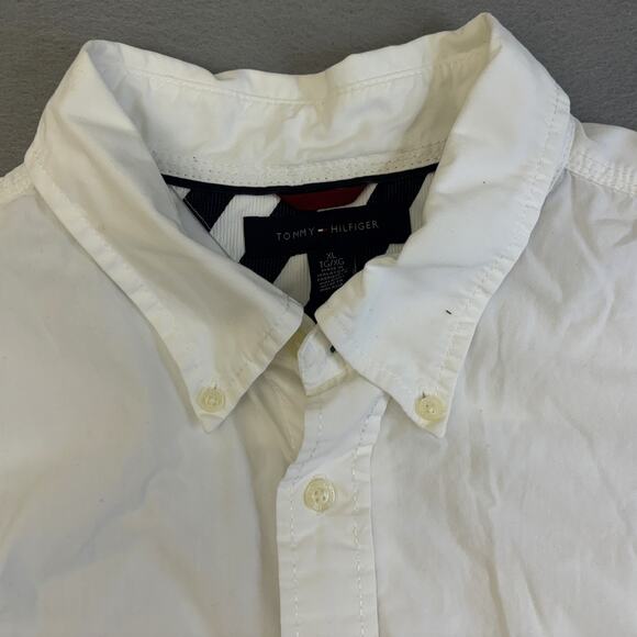 Vtg Tommy Hilfiger Button Down Shirt Mens XL White Preppy Minimalist Workwear - Picture 2 of 8